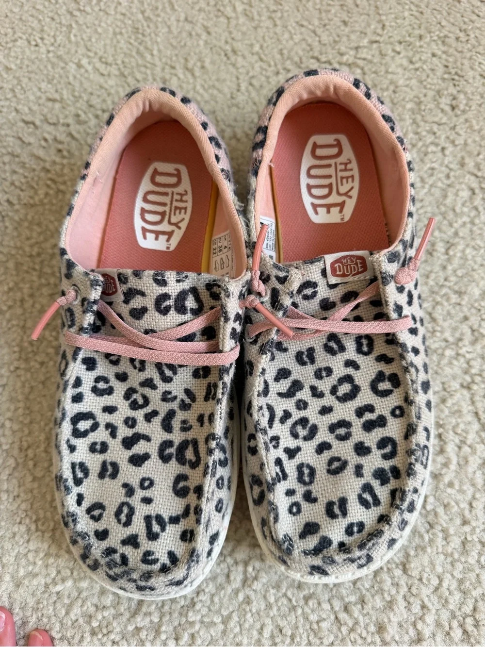 Hey Dude Kids Leopard Print Slip-Ons with Pink Trim